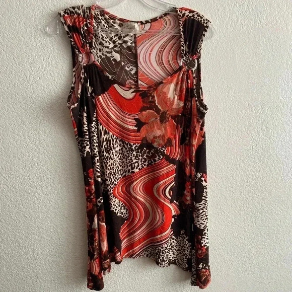 💥Lavish Retro Vibes Preowned Plus-size Multicolor Multi-Print Top - Picture 1 of 7